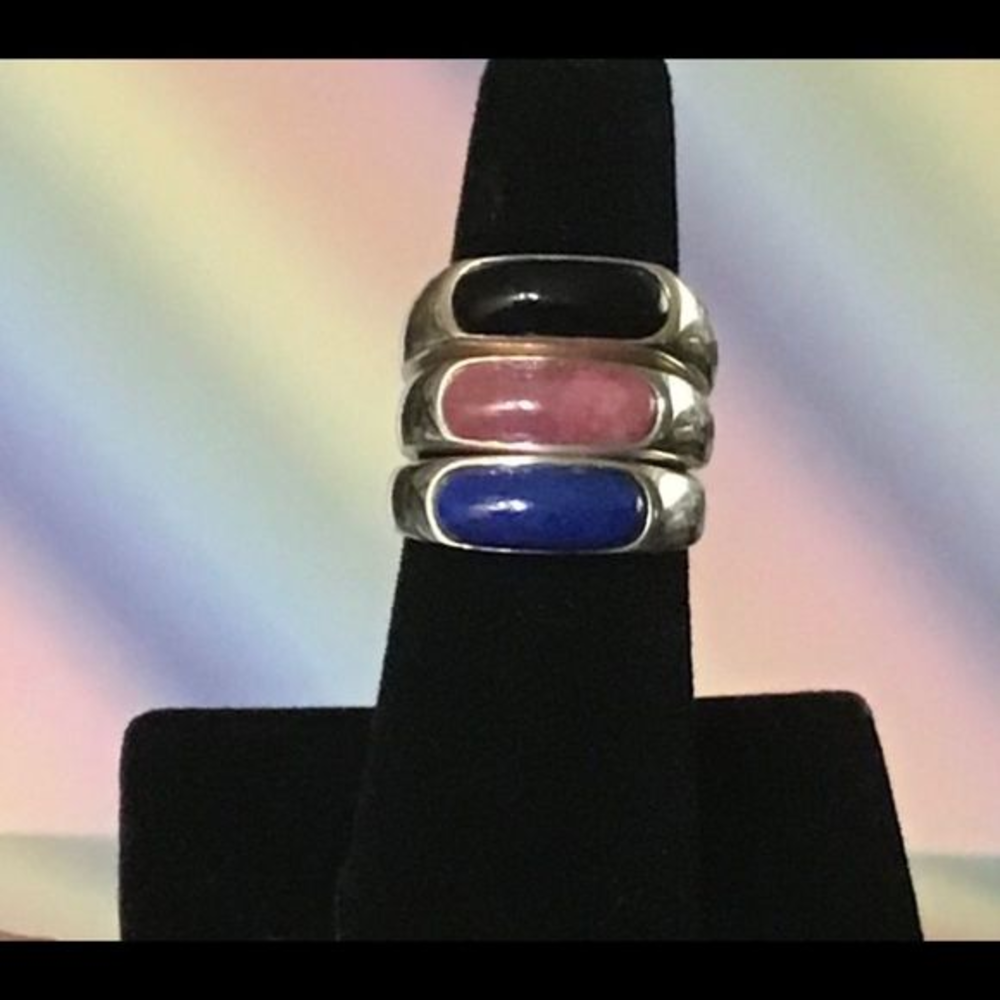 Set of‎ 3 Gemstone Rings set in Sterling Silver